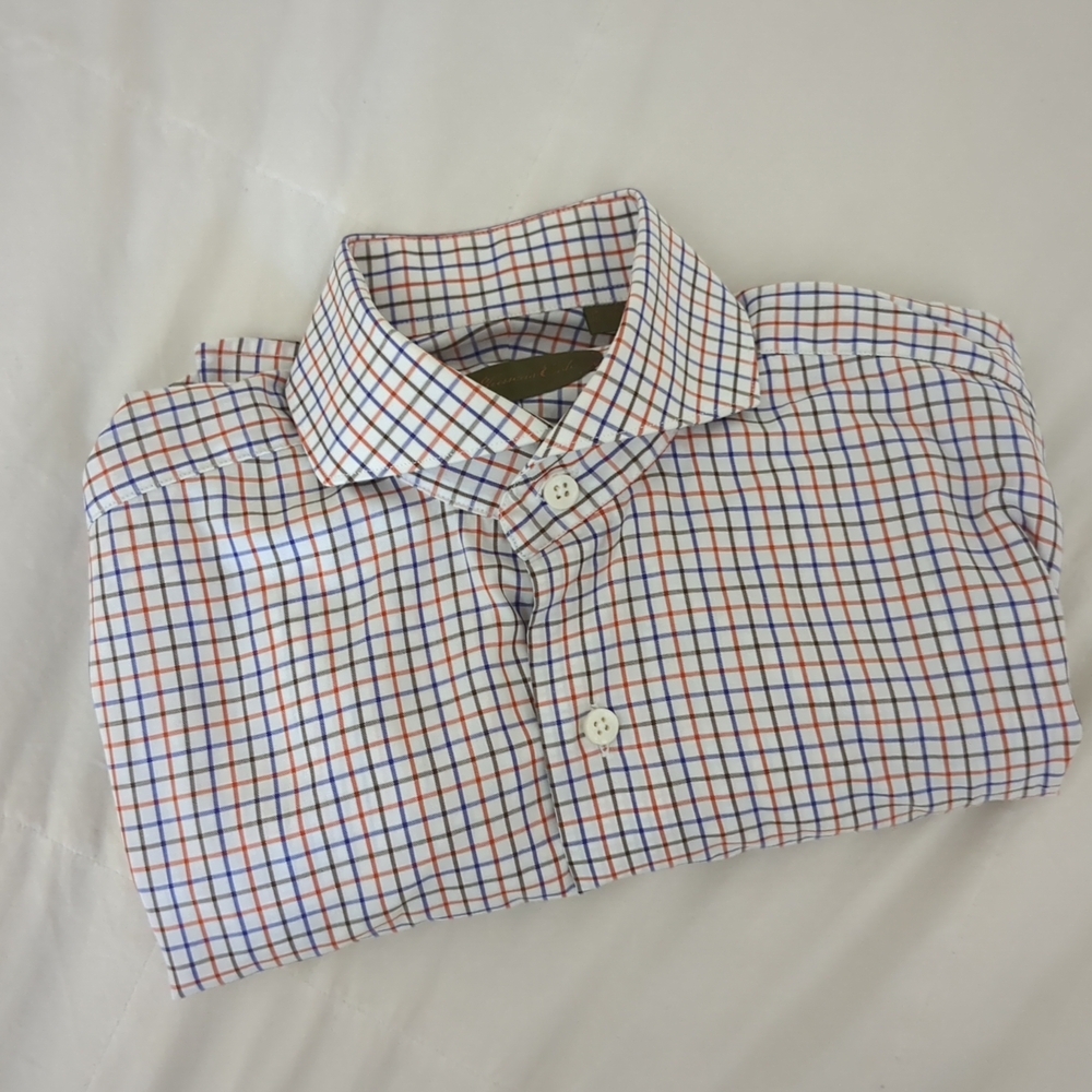 Phineas Cole‎ Paul Stuart Long Sleeve Button Shirt Check Multi Cufflinks Sz 14.5